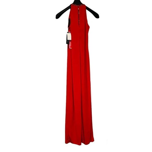 Aidan Mattox Red Beaded Neckline Halter Dress Gown Size 4 - Picture 4 of 7